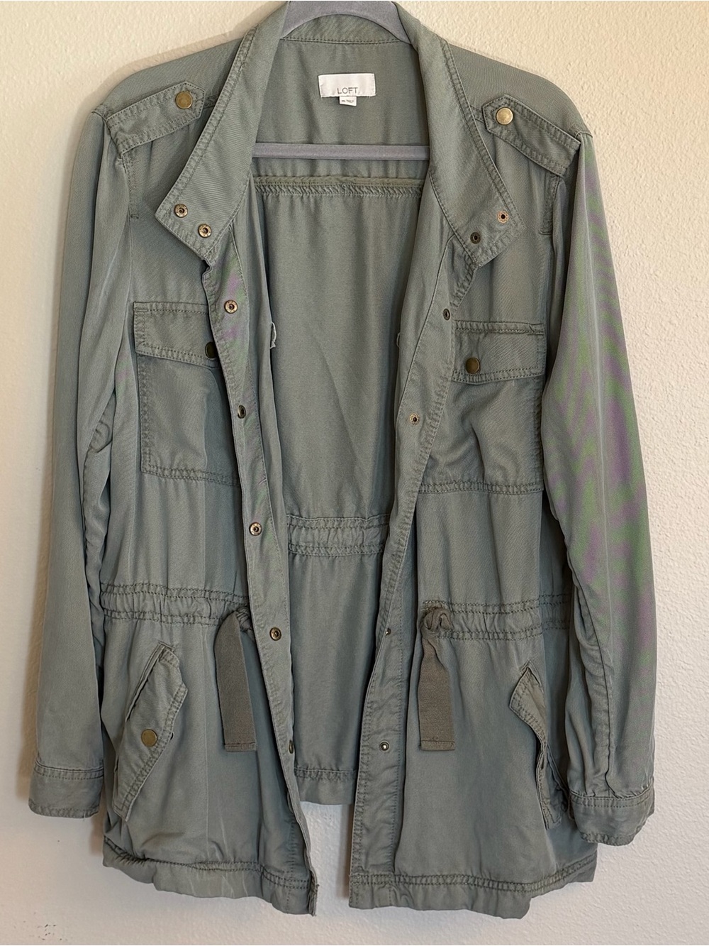 LOFT Light Olive Green Utility Jacket with Snap Pockets